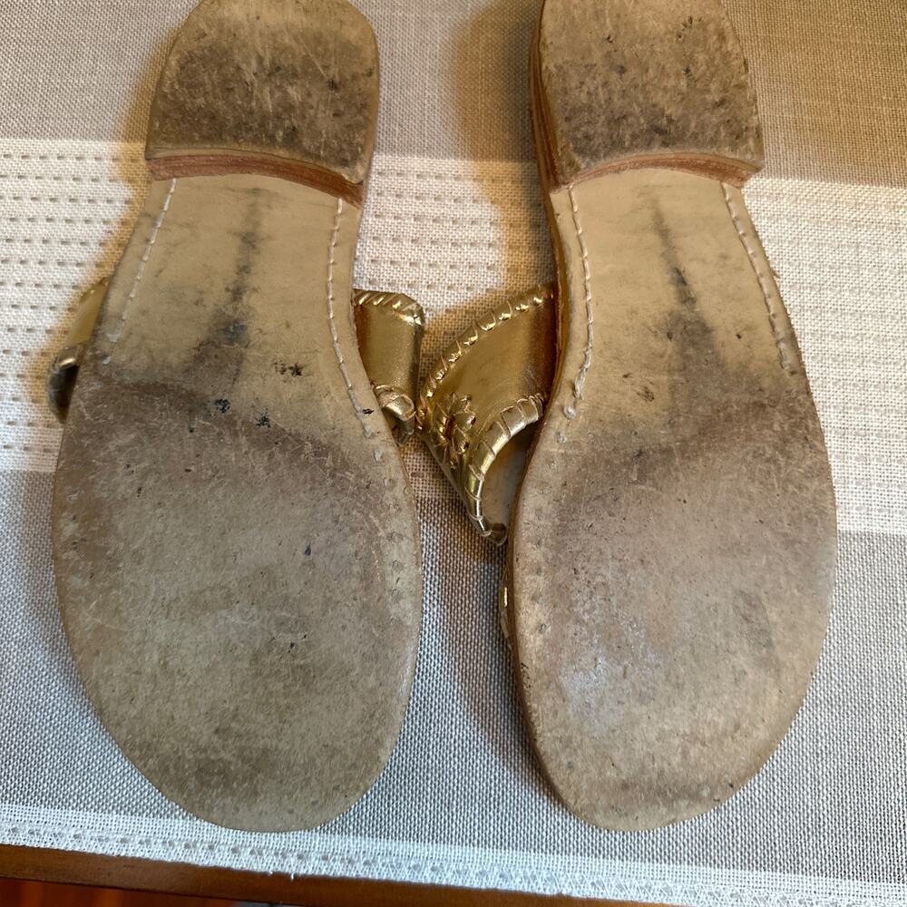 Jack Rogers Whipstitch Thong Sandals Gold Leather Slip-On Open Toe Size 7 - Picture 6 of 6